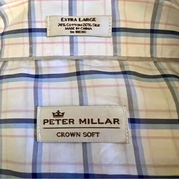 EEUC Men's Peter Millar Crown Soft White Blue Pink Check Button Down Shirt XL - Picture 4 of 4